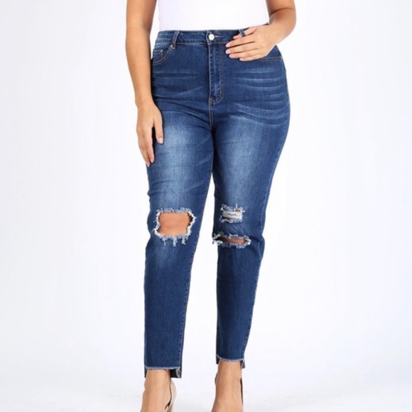 Denim - Plus Size High Waisted Ripped Stretch Skinny Jeans
